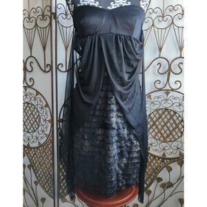 Connected Apparel Black Strapless Ruffled Lace Dress Party Evening Size 10